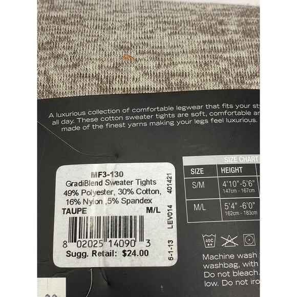 MEMOI Women's Heather Taupe Cotton-Blend Pull-On Sweater Tights SZ M/L - Picture 6 of 8